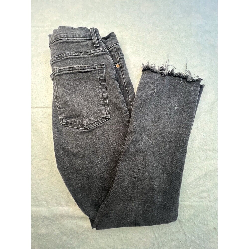 Zara Womens Black Denim High Rise Distressed Raw Hem Straight Leg Jeans Size 2